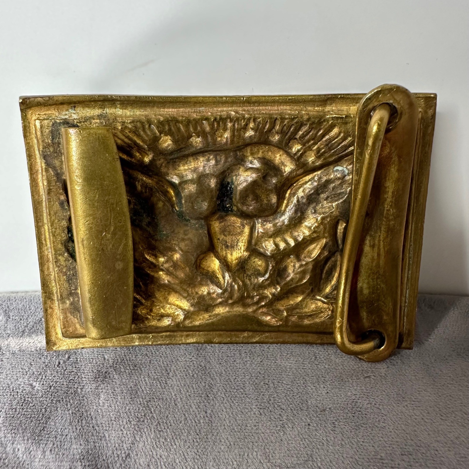 Vintage Brass Eagle Belt Buckle E Pluribus Unum US Great Seal Rectangular Plate