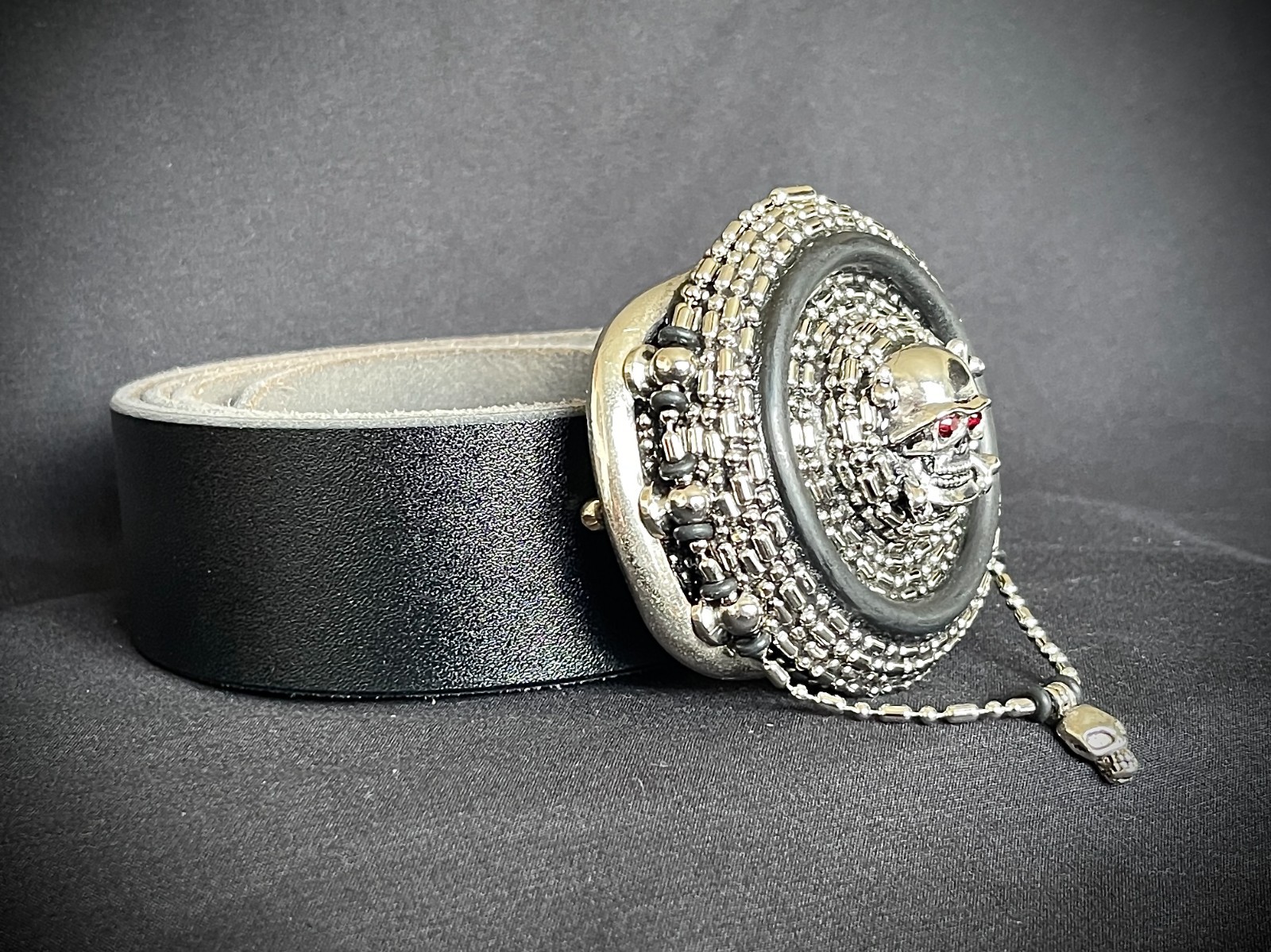 “ Skull Reliquary Halo” Buckle Gothic Beaded Chain 3” x 3” OOAK Darren McNeese