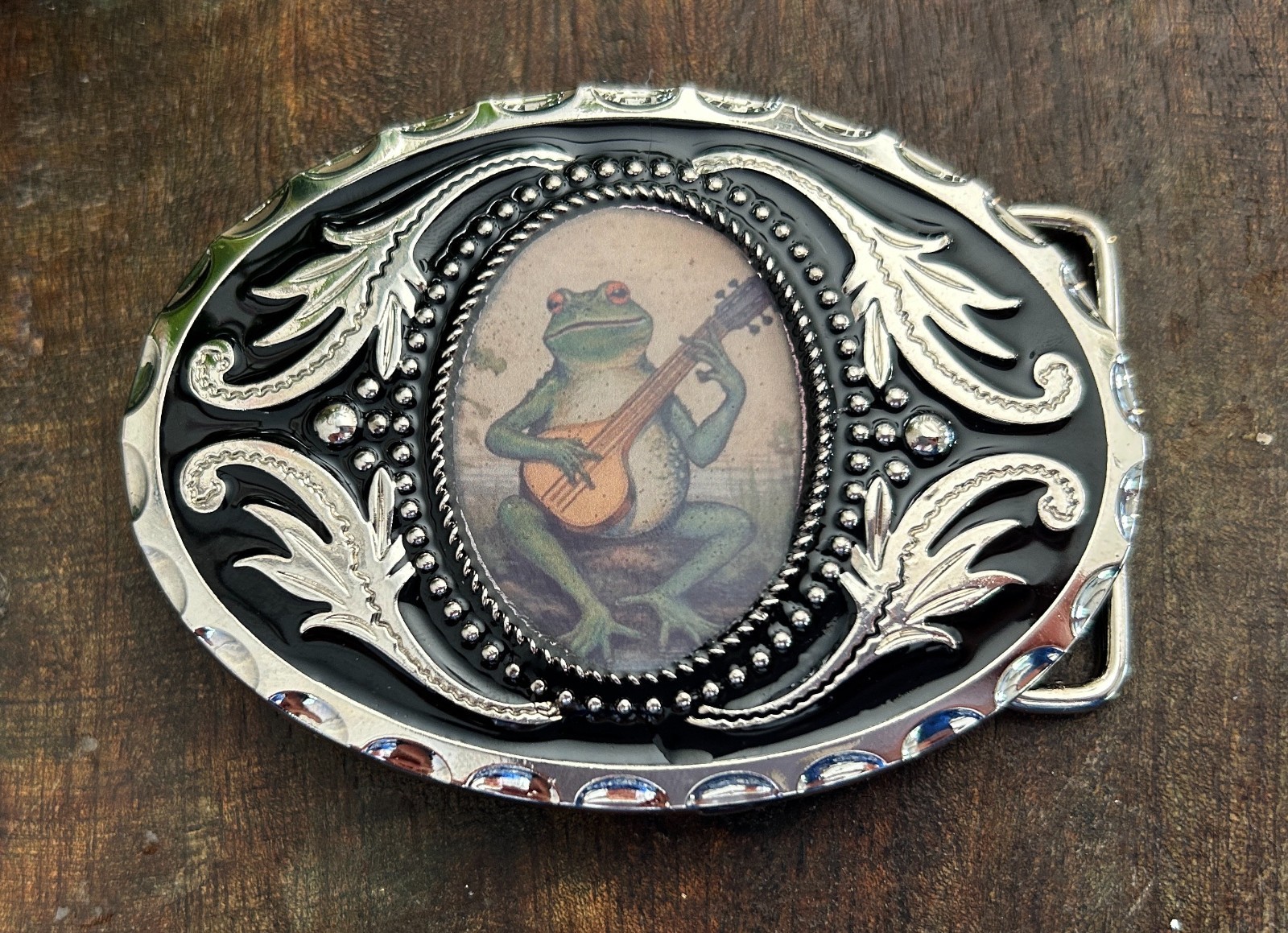 Banjo Frog Belt Buckle Handmade Silver Western Style Fits 1.5 Belt Strap
