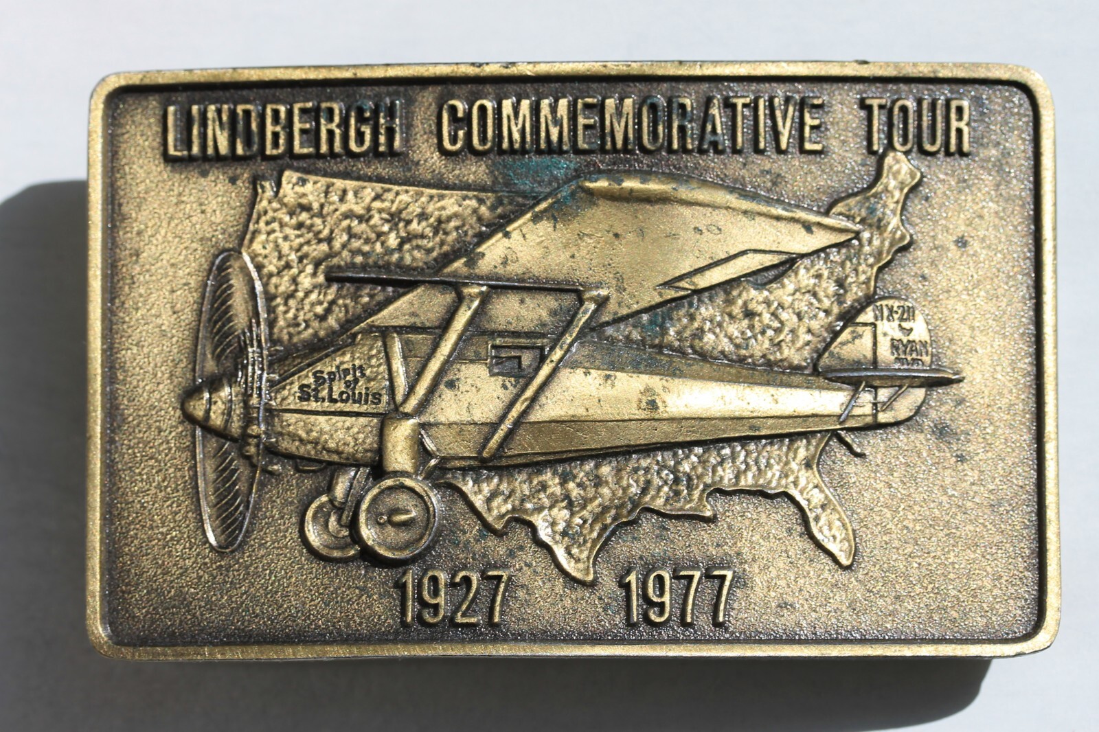 Vintage Brass Tone 1977 LINDBERGH COMMEMORATIVE TOUR BELT BUCKLE