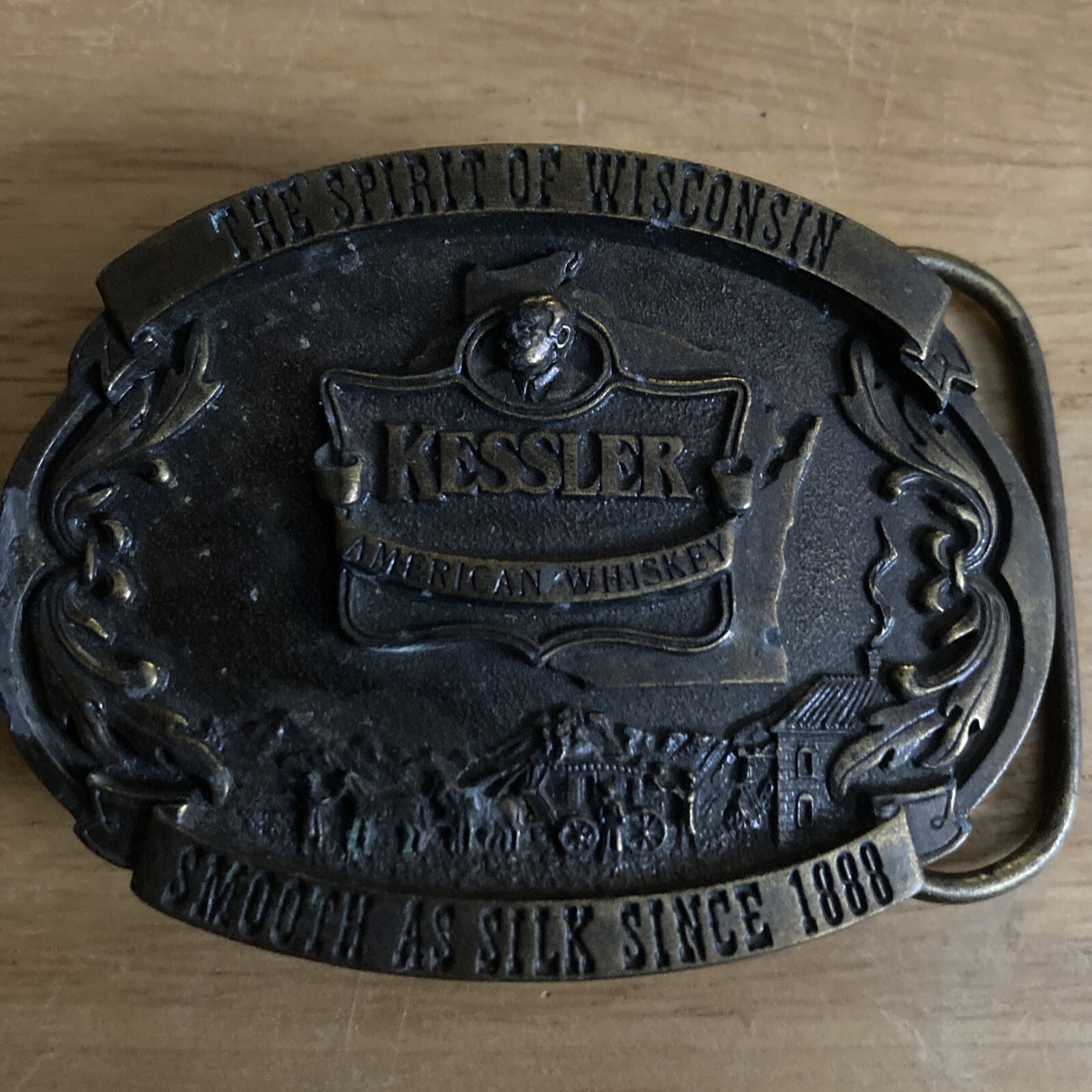 Belt Buckle Kessler American Whiskey Spirit of Wisconsin Brass Buckle LE 1993