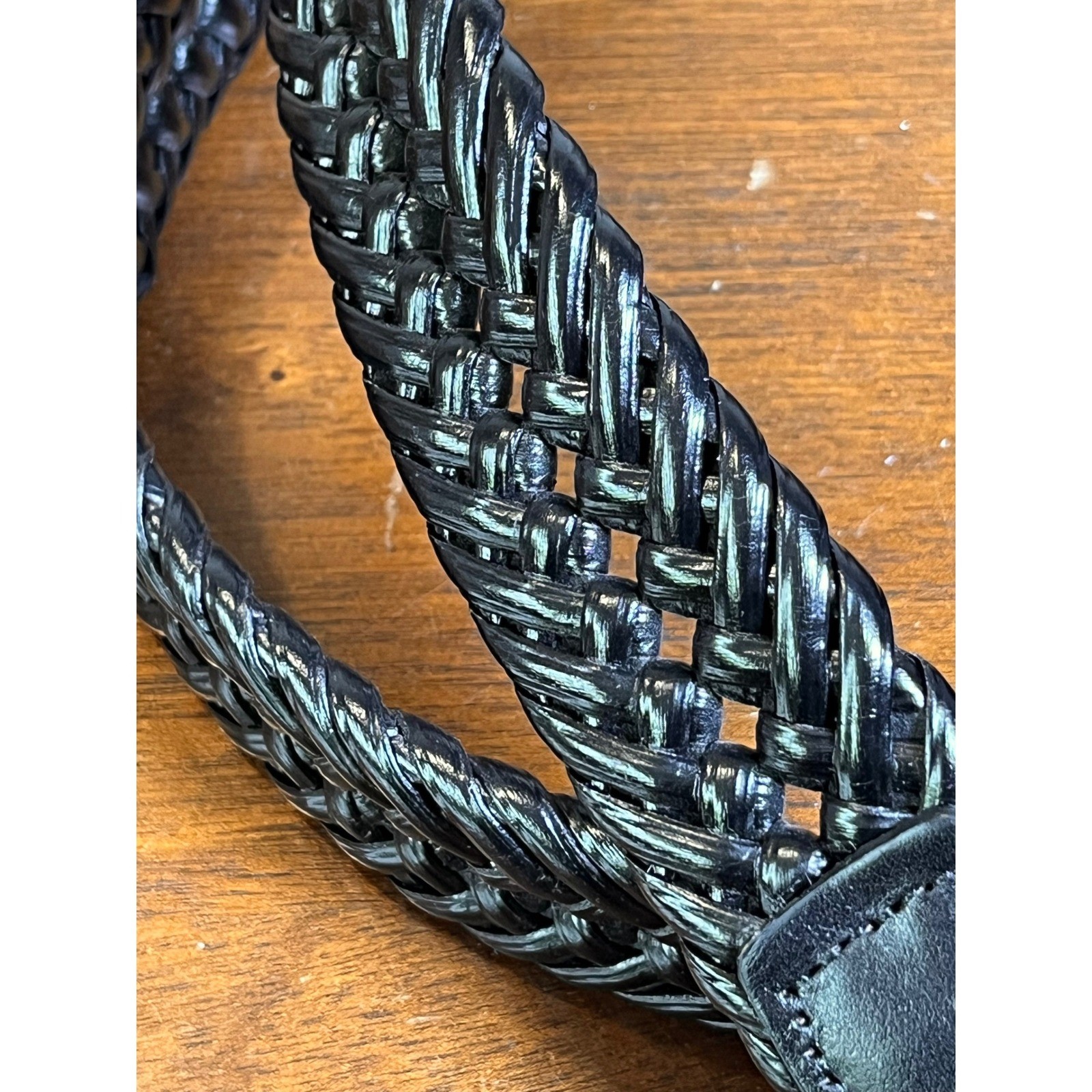 Men&rsquo;s Black Braided Woven Faux Leather Belt Size 42/105 Silver Buckle Casual