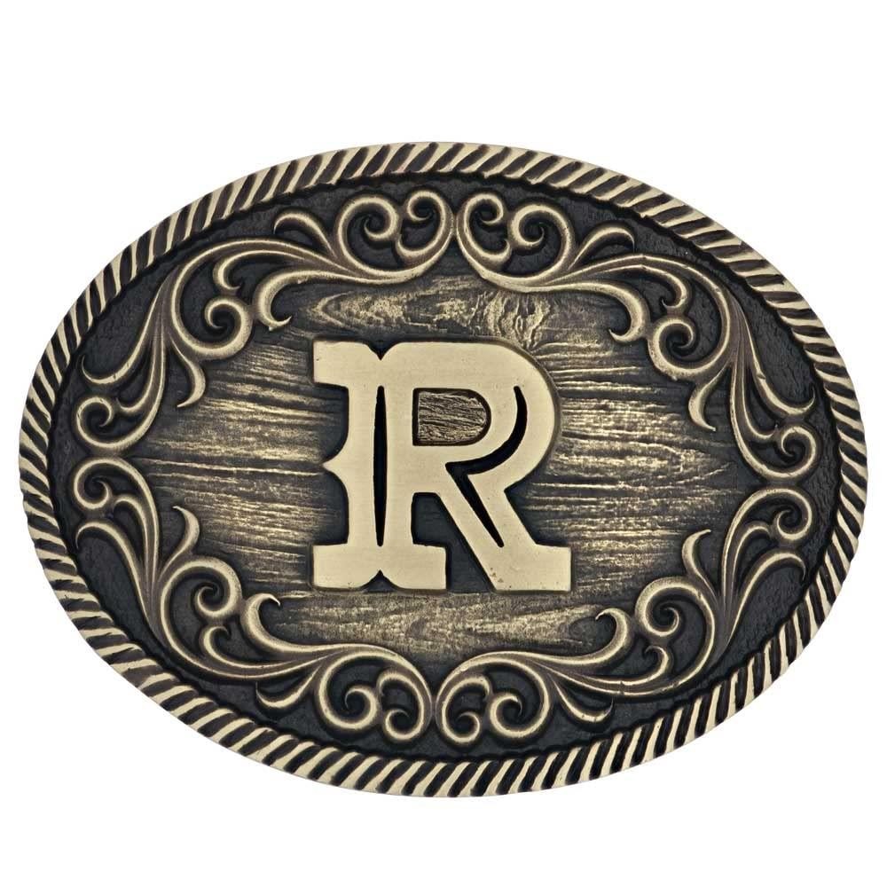 Montana Silversmiths Attitude Filigree Initial R Western Oval Belt Buckle