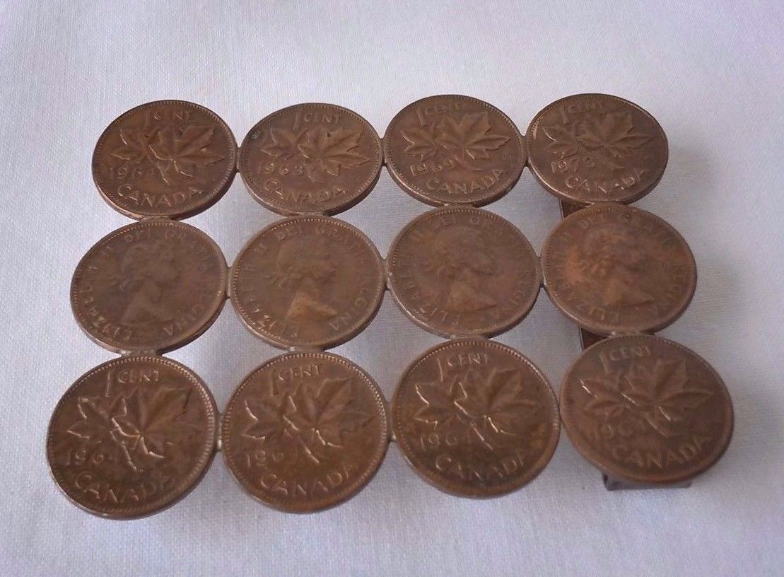 Vintage 1964 Canadian 1 Cent Copper Belt Buckle