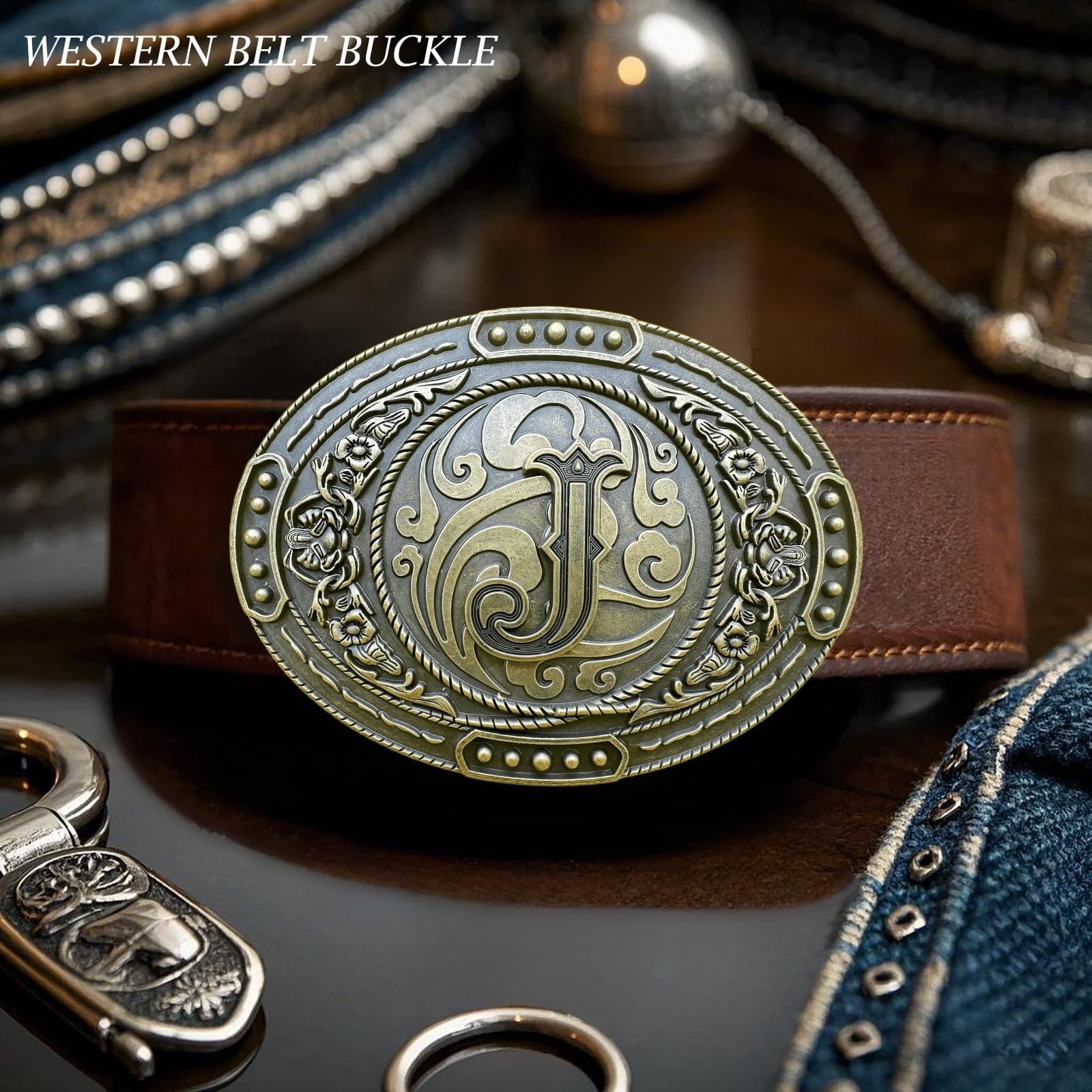 GRAERRY Western Belt Buckle for Men Women Initial Letters ABCDJMR Medium, J