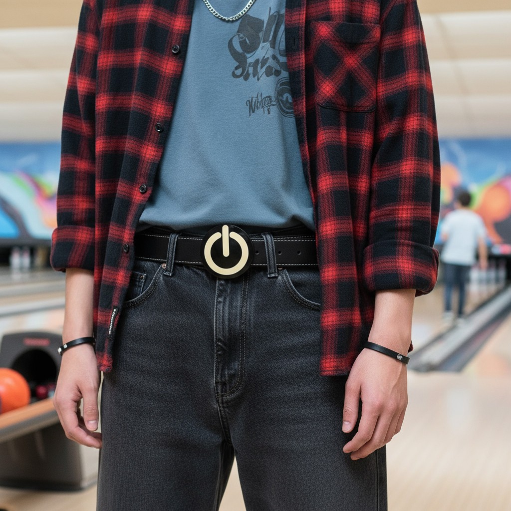 Men Women Teen Fashion Belt Buckle Emoji Retro Black Metal Power Button On Off