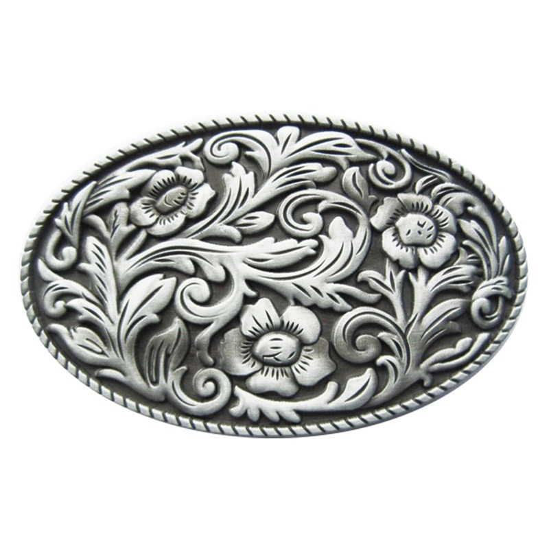 Antique Brushed Silver Western Flower Cowgirl Oval belt buckle also Stock in US