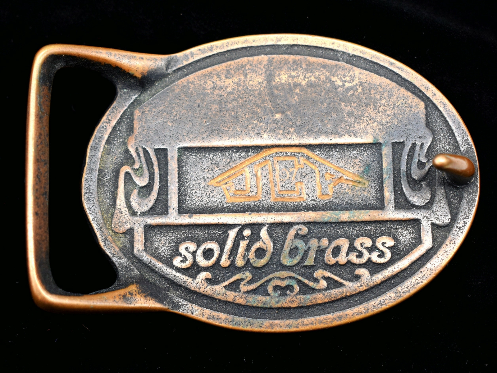 Tech Ether Guild Blank Moose Antler Carving Bear Solid Brass Vintage Belt Buckle