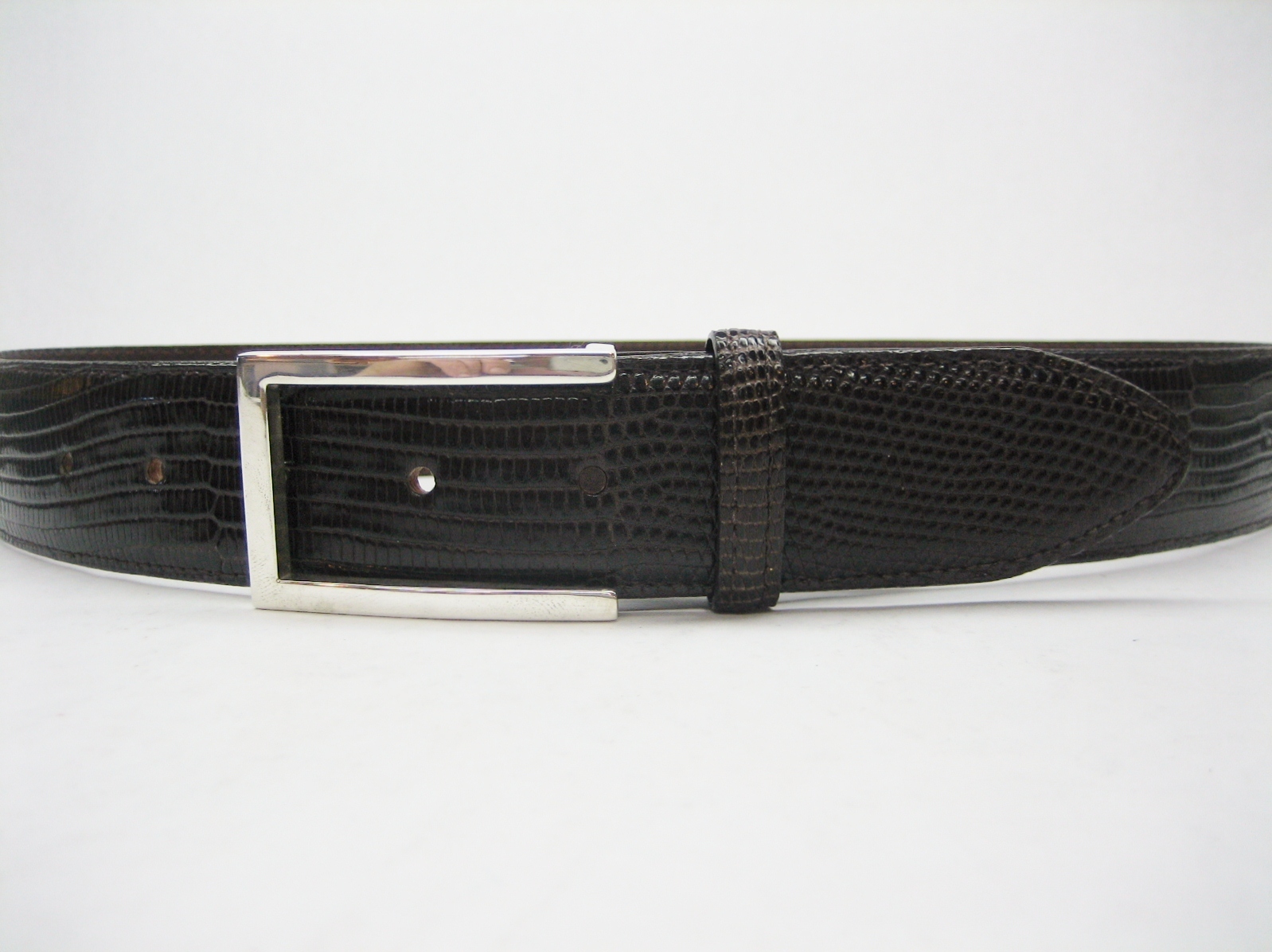 STERLING SILVER 925 SOLID LAILA BUCKLE.WITH GENUINE LIZARD 1.5&Prime; BELT MADE IN USA