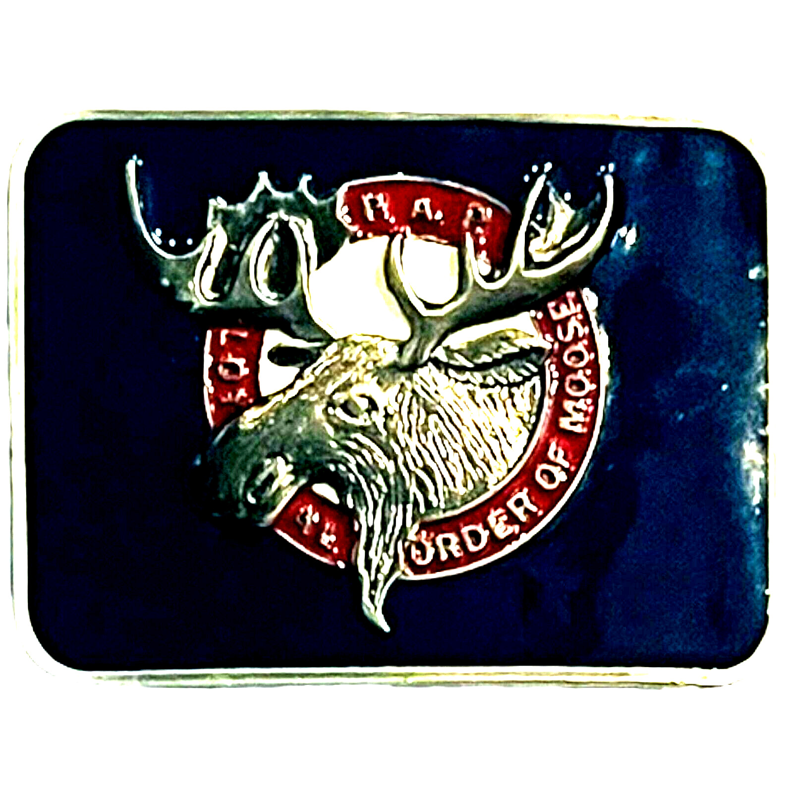 Loyal Order of Moose PAP Belt Buckle Cast Metal Epoxy Front 2013 – Moose Club