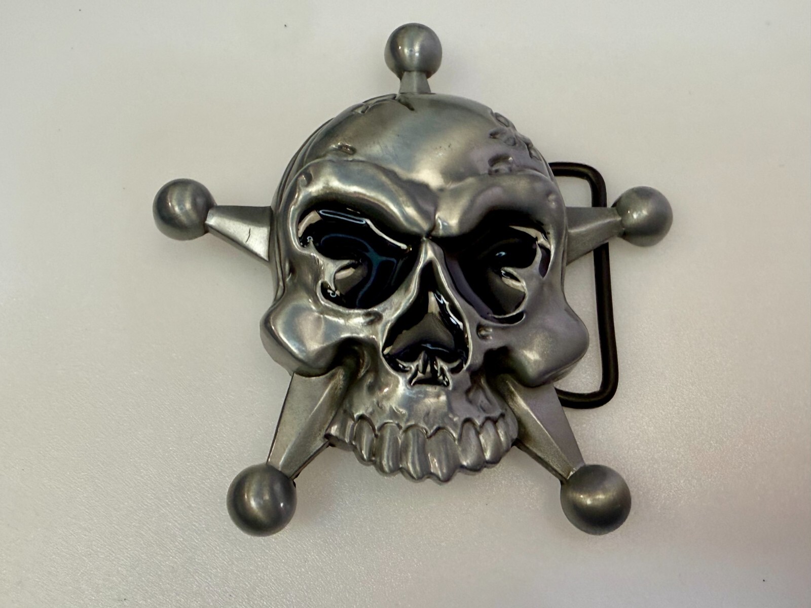Creepy Skull Grinning Teeth Five Point Star Gothic Punk Cutout Belt Buckle