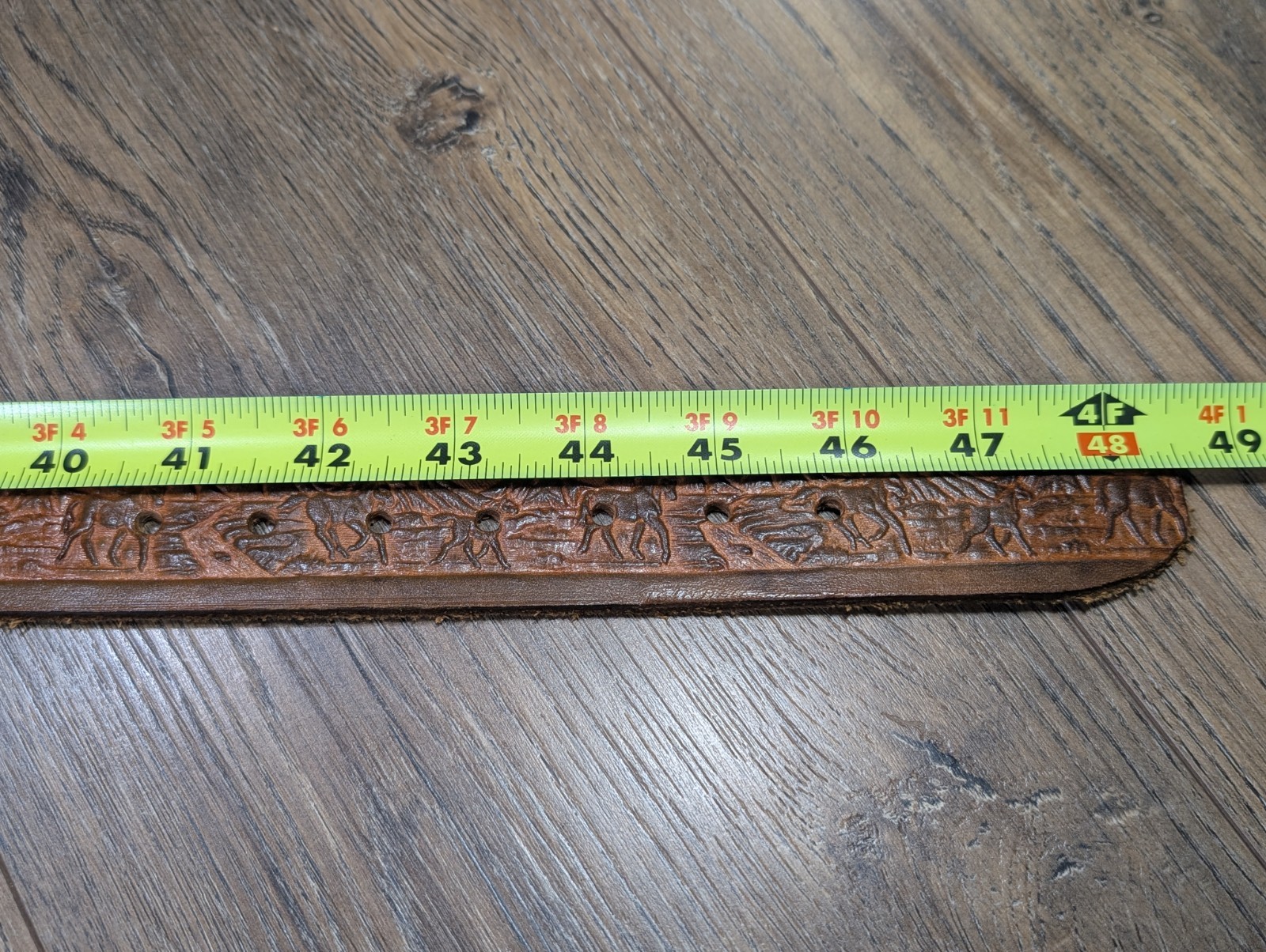 Vintage ~ John Wayne Hand Tooled Leather Belt w/ Solid Brass JW American Buckle