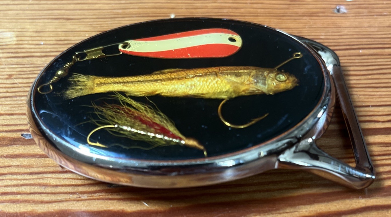 Von West USA Vintage Gold Fishing Lure Belt Buckle Mens Fly Fisherman