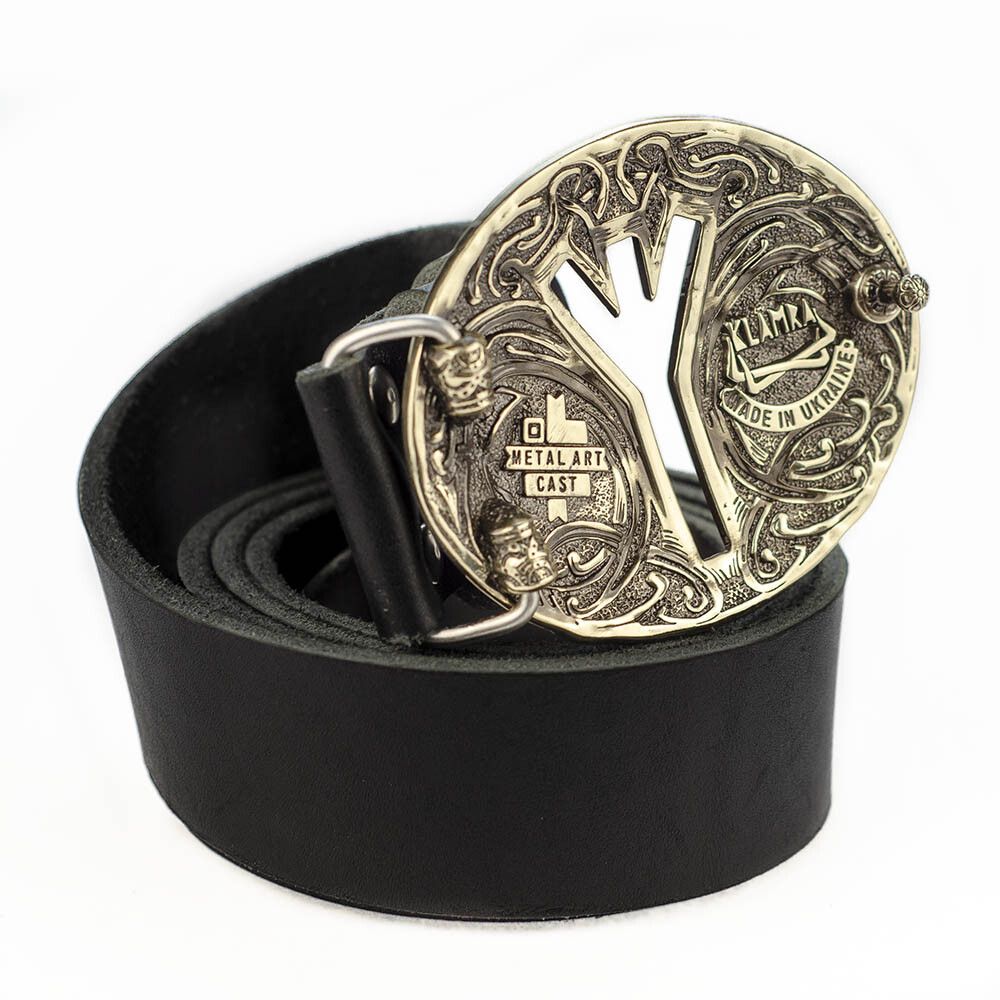 Runic german silver belt buckle Algiz, Life Rune Celtic Old Norse Scandinavian