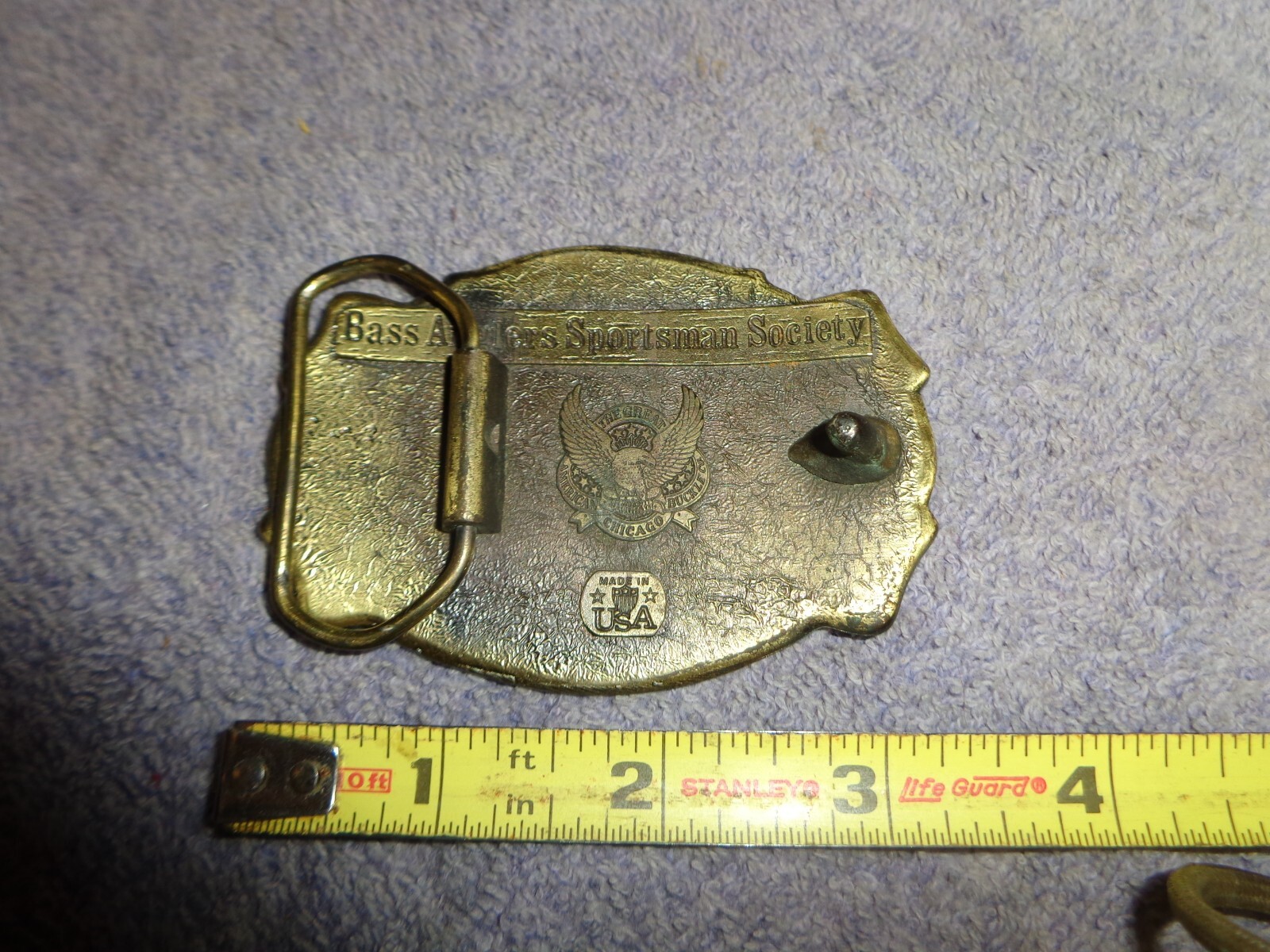 NICE VINTAGE BASS ANGLERS SPORTSMAN SOCIETY SOLID BRASS BELT BUCKLE USA MADE