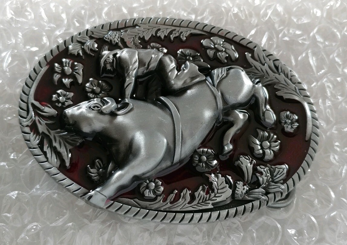 COWBOY BULL RIDER RODEO WESTERN FLORAL DESIGN BELT BUCKLE