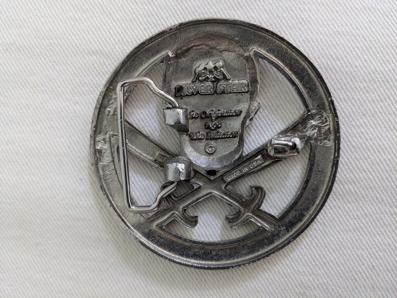 Silver Star Skull and Swords Belt Buckle Made in USA