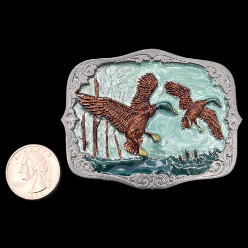 Flying Ducks Mallards Belt Buckle (New Old Stock)