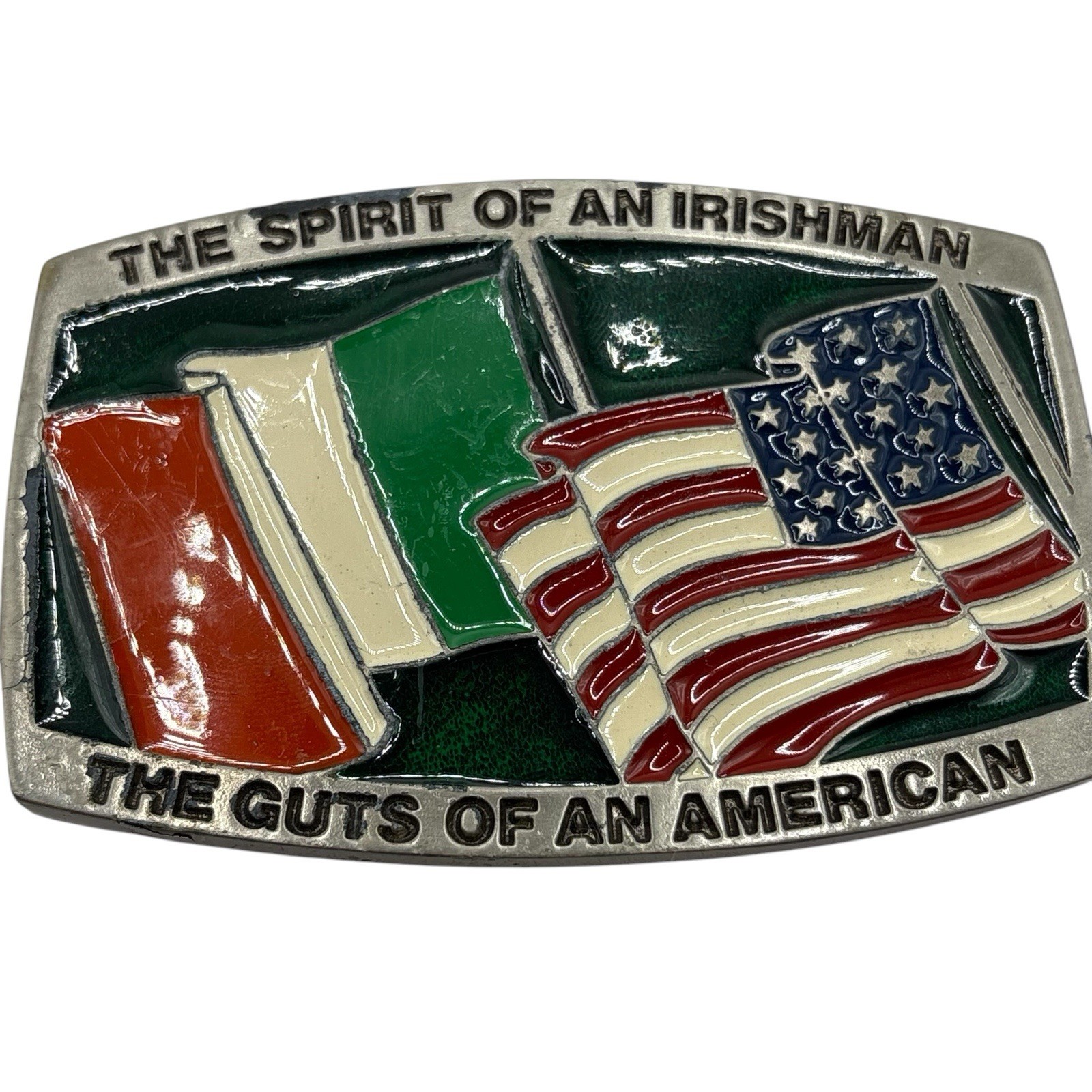 Ireland USA Flag Belt Buckle Metal USA Irish Pride St. Patrick’s Day Enamel READ
