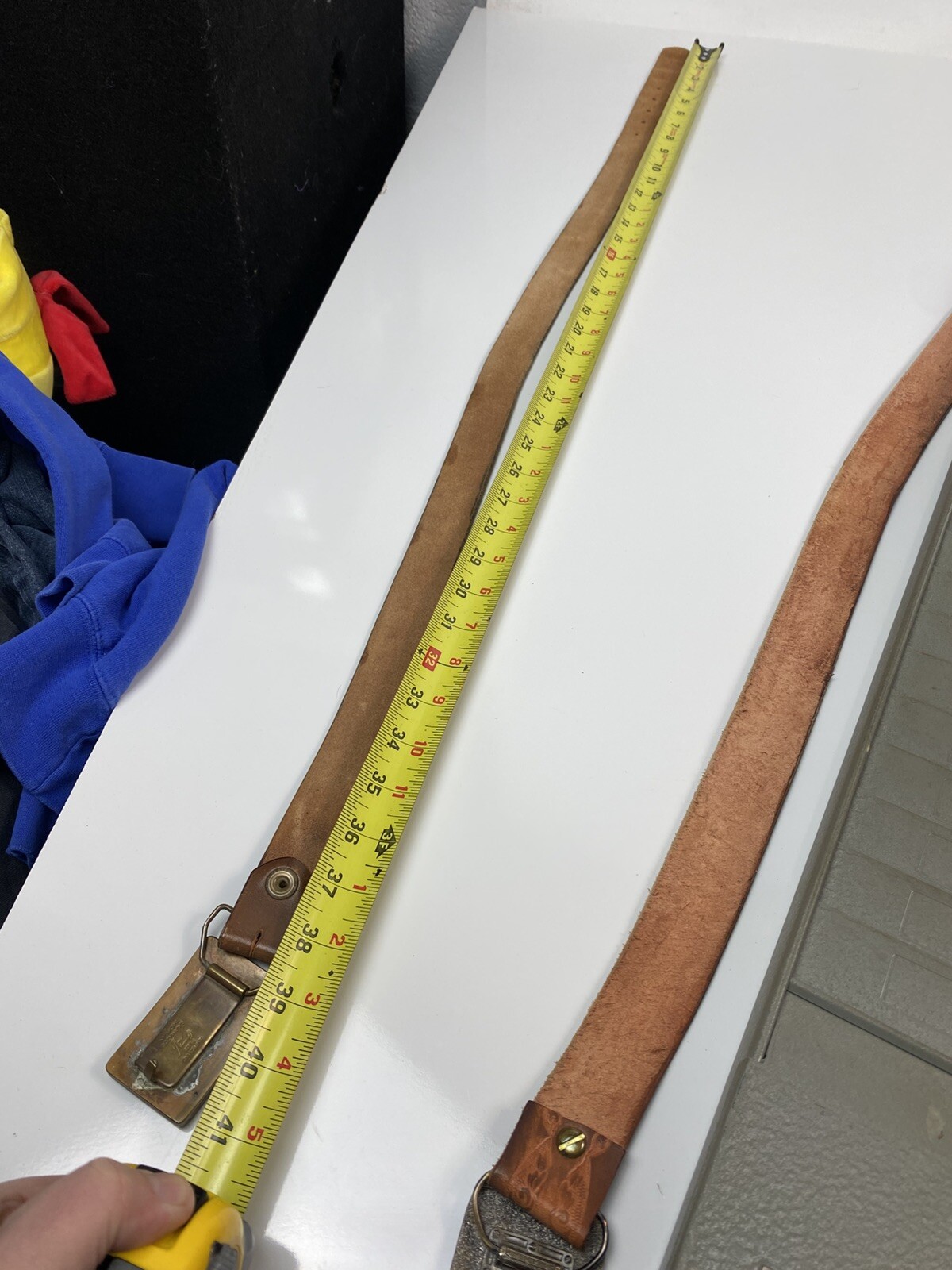 Leather Belt (37-42) + Buckle Vtg 1988 BASS Bass Anglers Sportsman Society Brass
