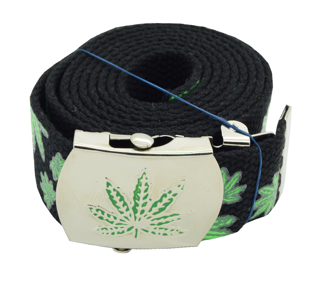 3D « MARIJUANA » MILITARY CANVAS WEB BELT & BUCKLE 60 inches