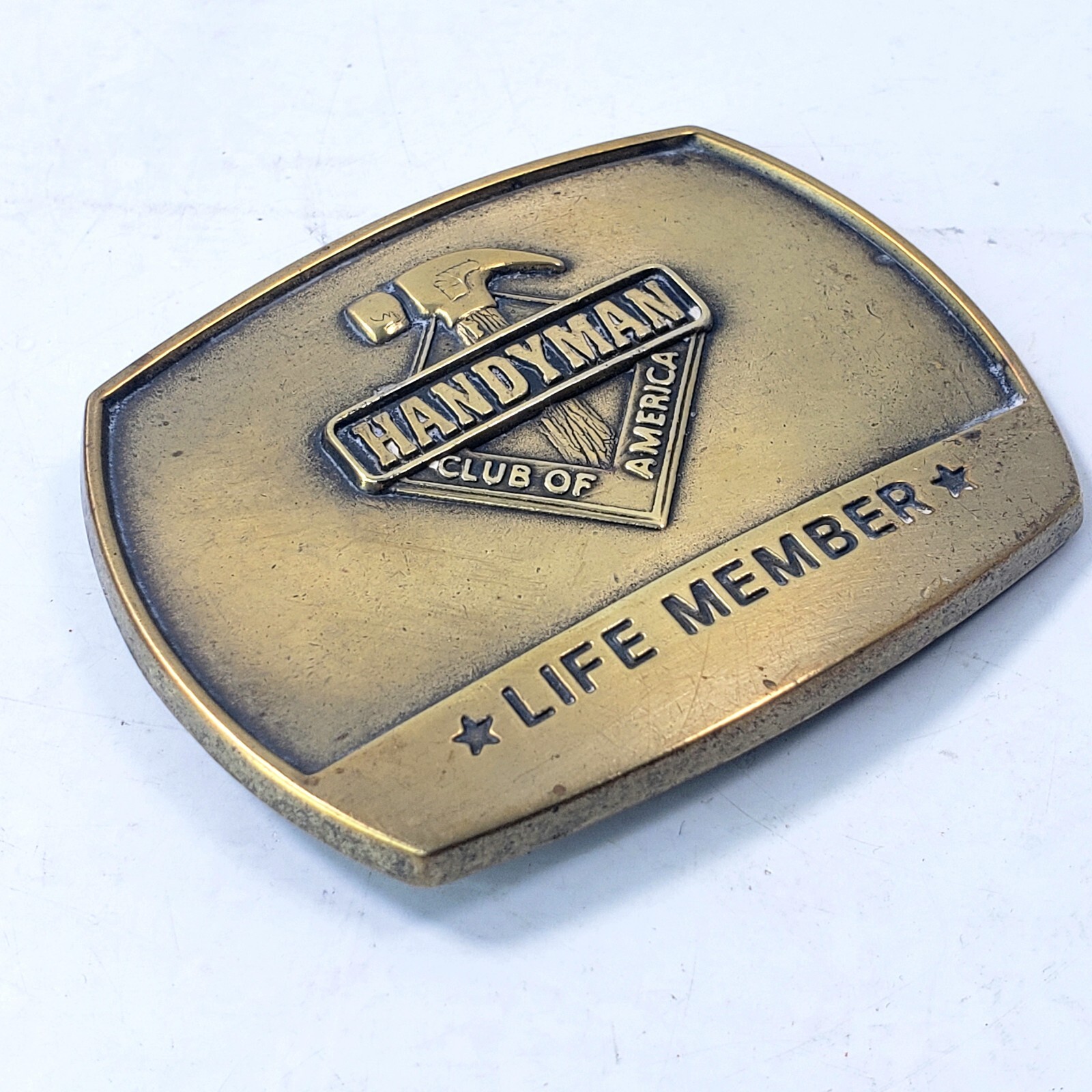 Vintage 90&rsquo;s 1996 Handyman Club Of America Life Member Hammer Logo Belt Buckle