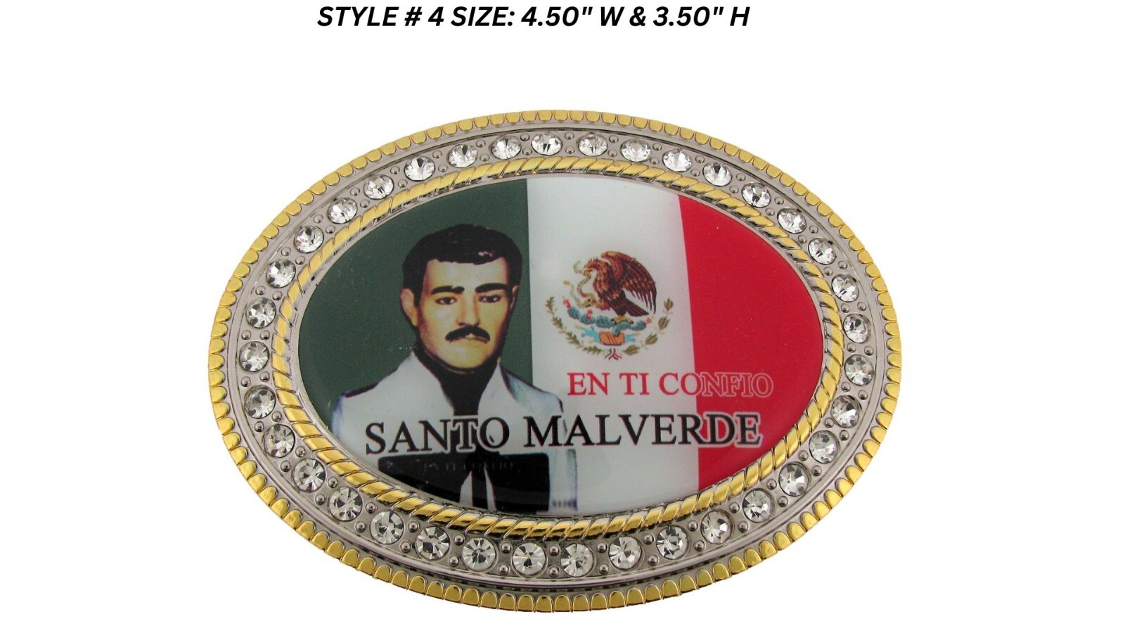 Jesus Malverde Belt Buckle Gold Metal New Men Women Flag Mexico Iced Style Bling