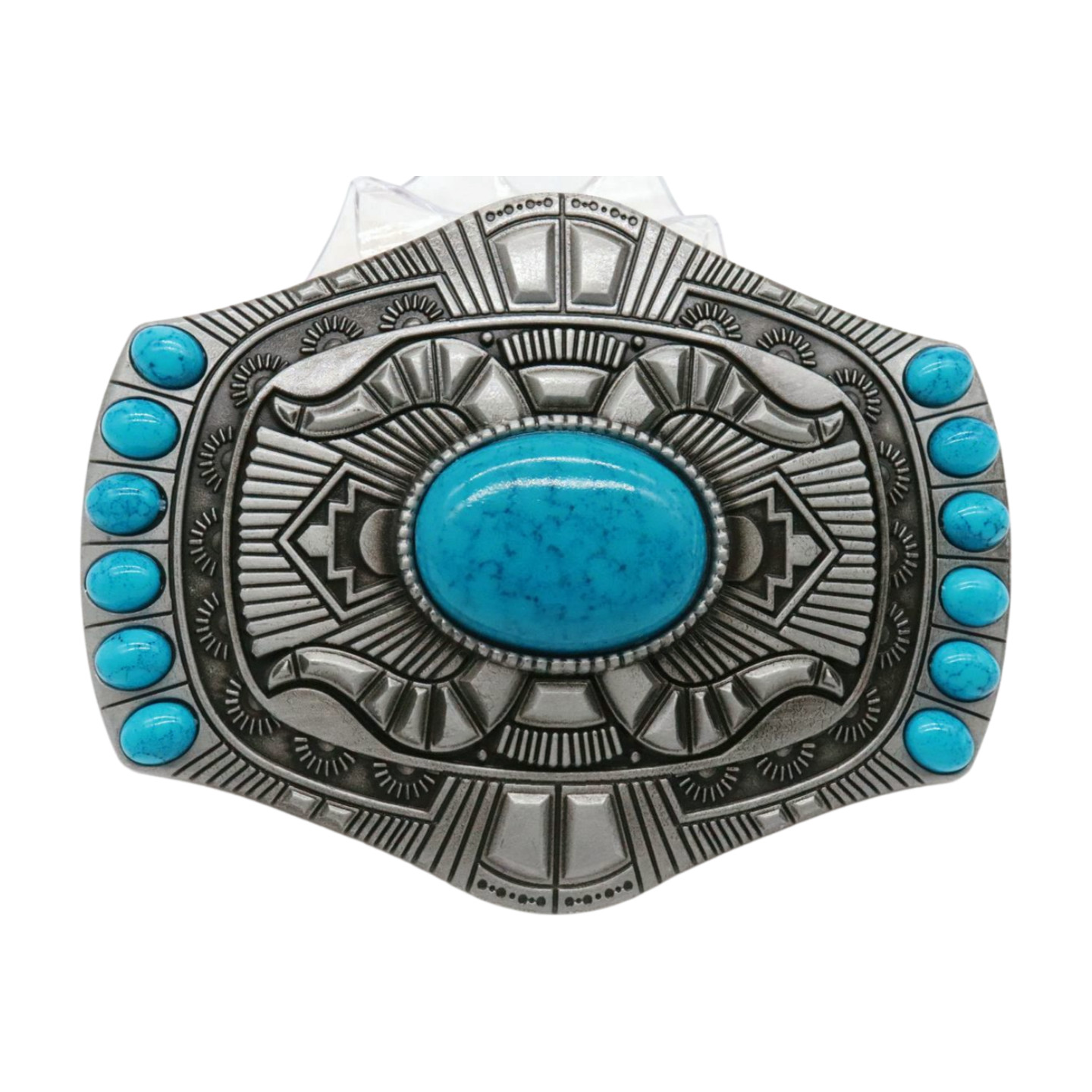 Men Women Silver Metal Buckle Western Cowboy Rodeo Fashion Turquoise Blue Beads