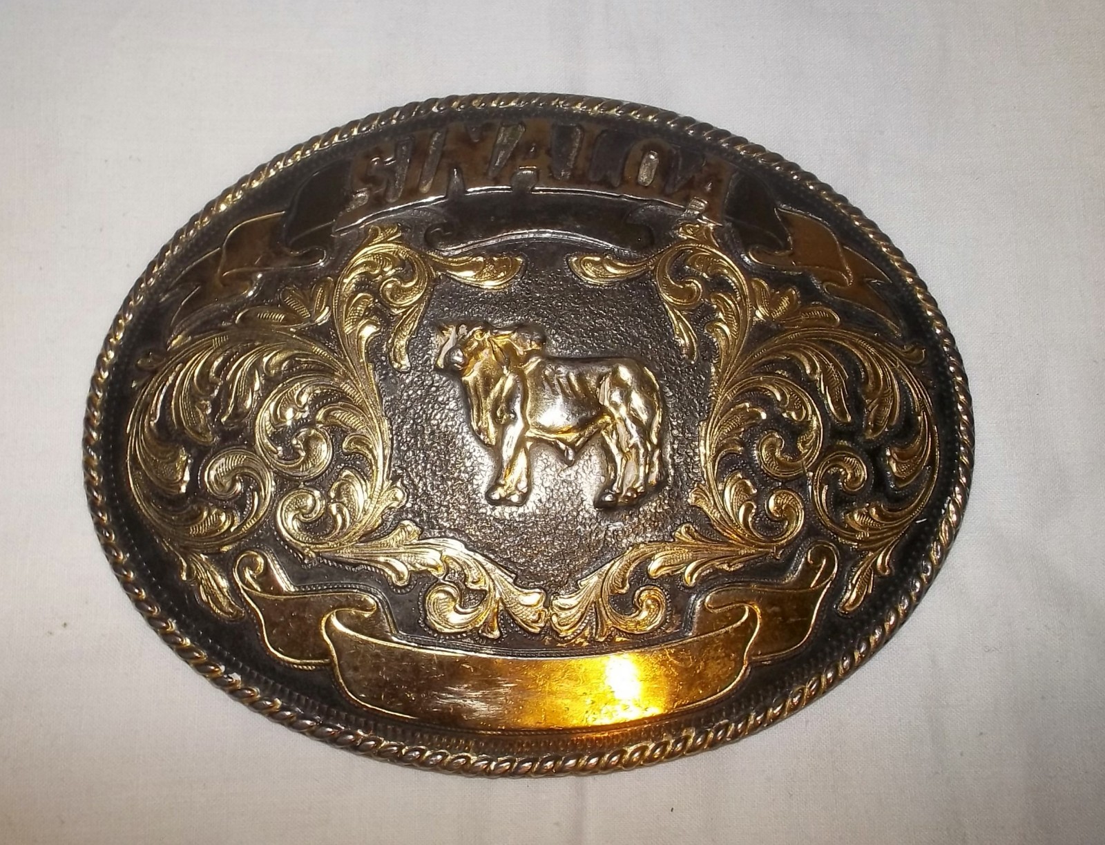 Vtg SINALOA 6&Prime; Silver Brass BULL RIDER Rodeo WESTERN Mexican CARTEL Belt BUCKLE