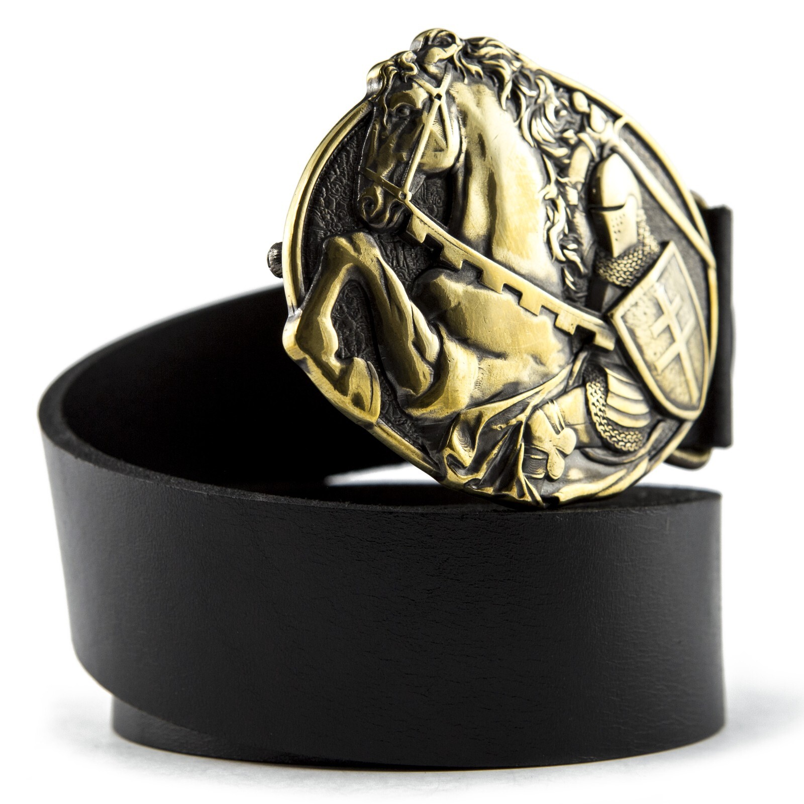 Belt buckle Fighting Knight, Medieval military solid brass belt buckle