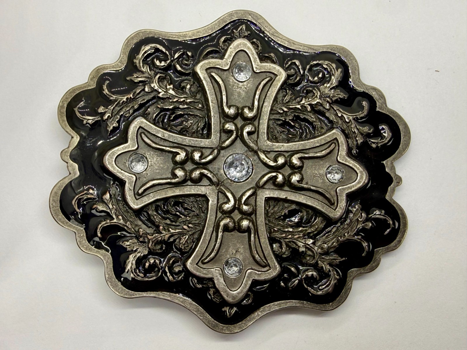 Iron Cross with Rhinestone Religious Gothic Punk Black Silver Color Belt Buckle