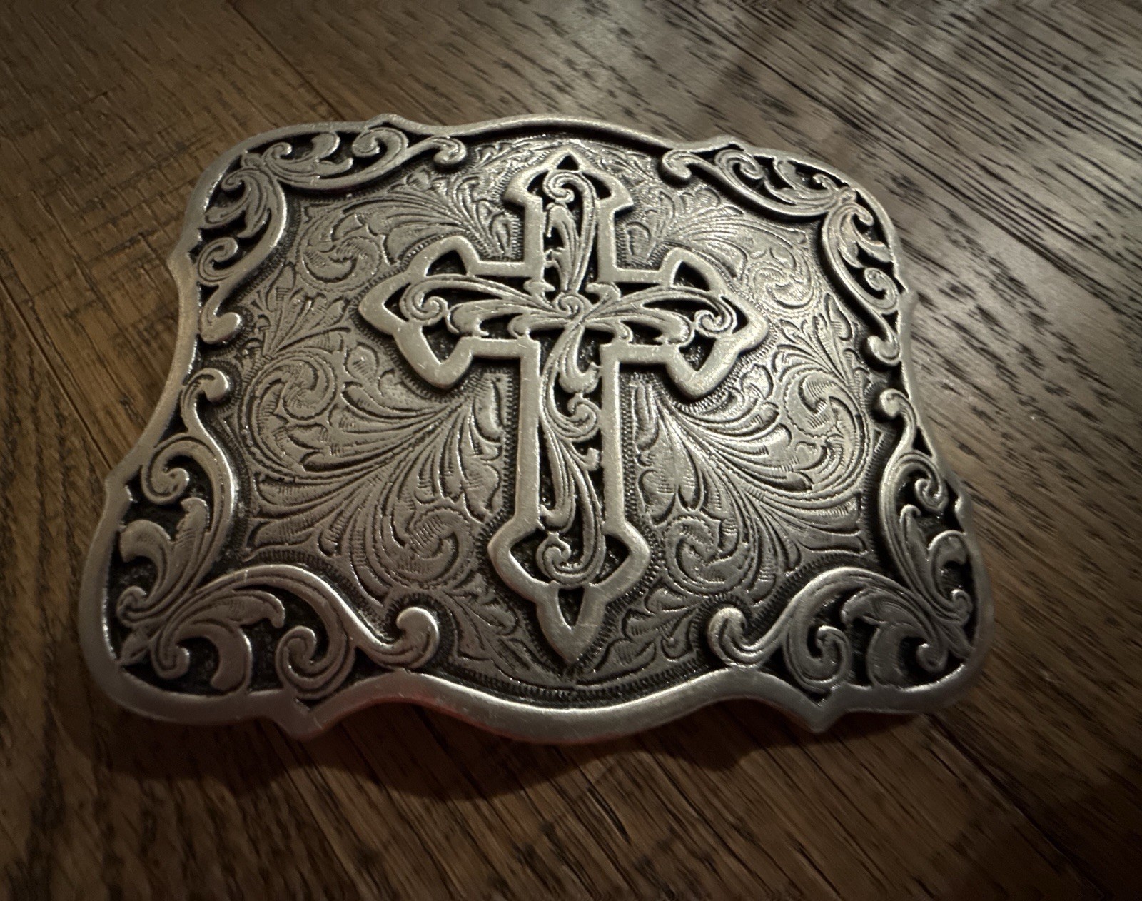 Blazin Roxx Scrolling Cross Filigree Western Belt Buckle Antique Silver