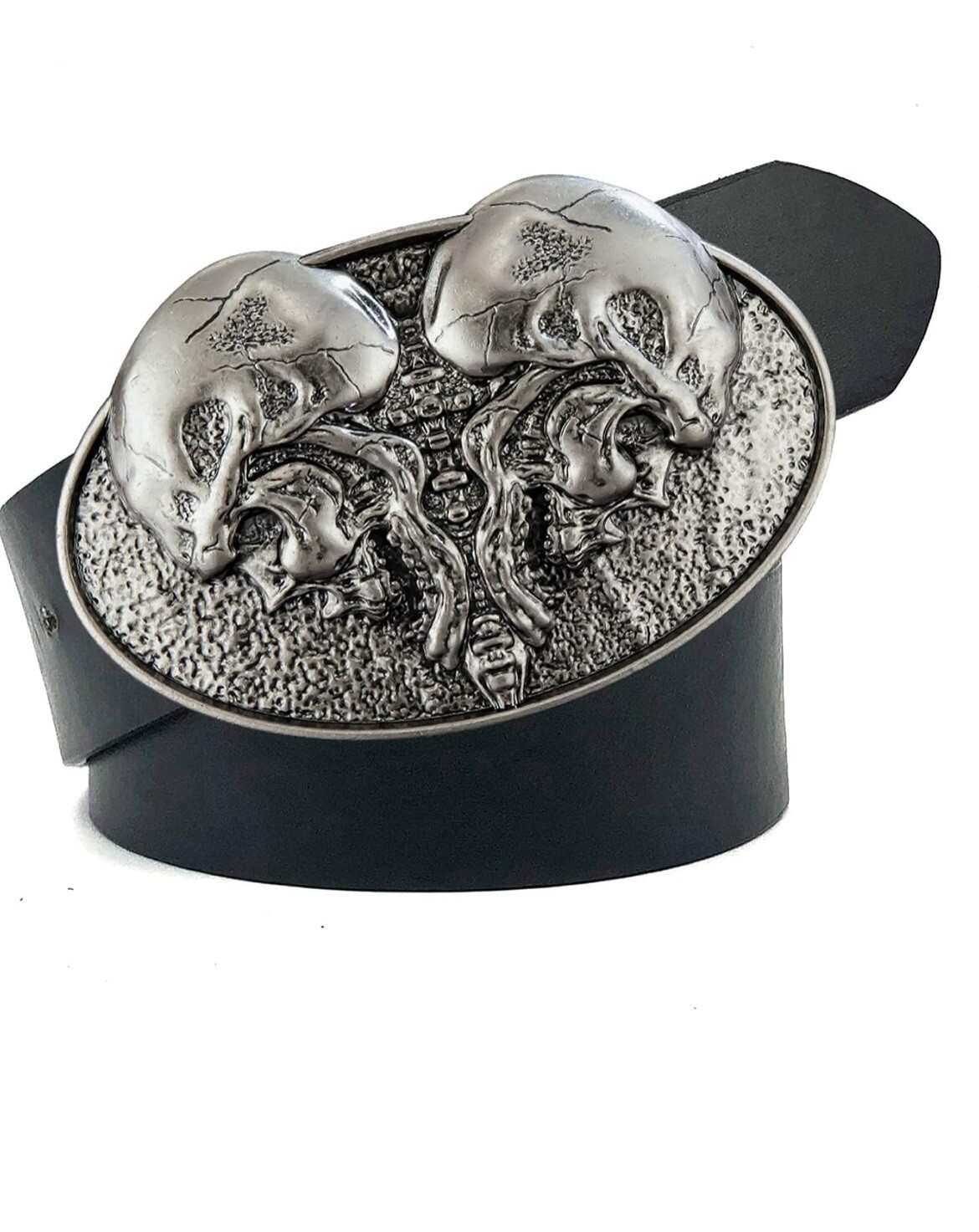 Double Skull Belt Buckle for Men, American Western Cowboy, Punk, Gothic, Silver