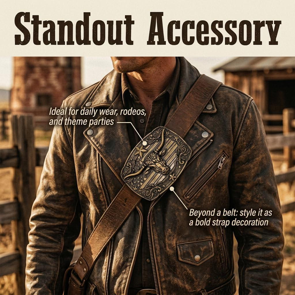 Western Cowboy Belt Buckle for Men, Cowgirl Longhorn Bull Belts Buckles Texas