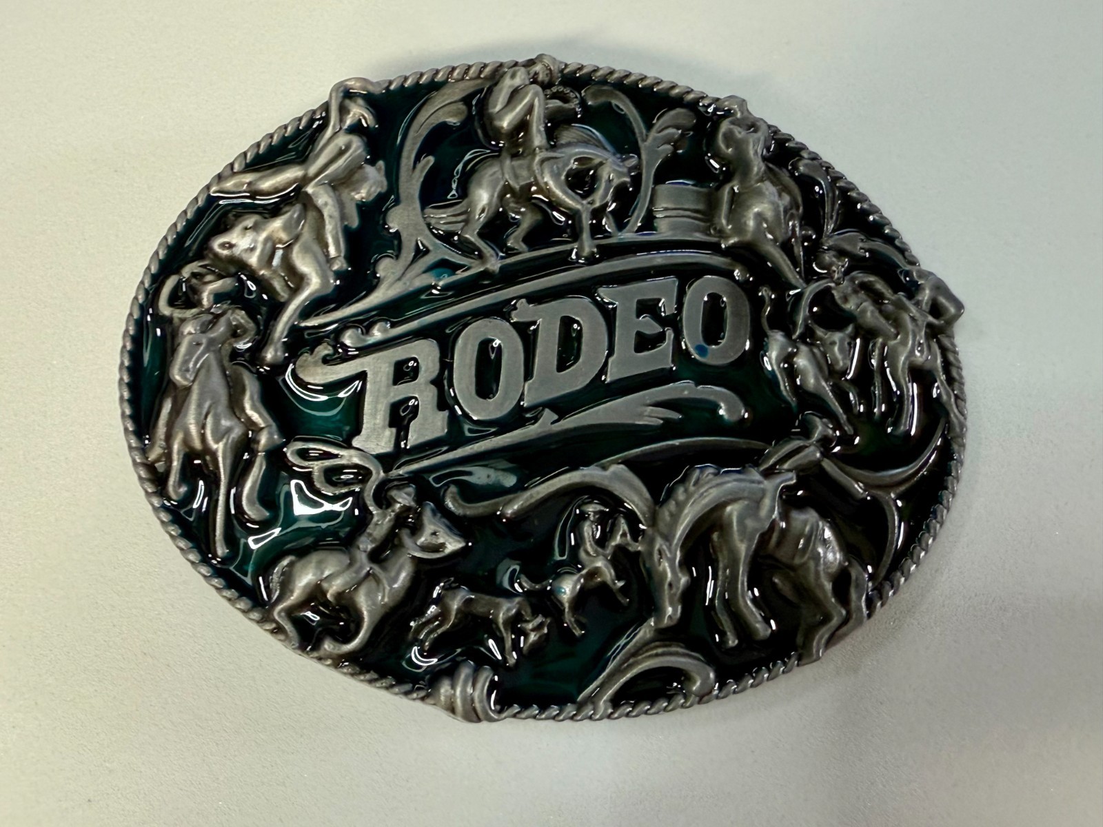 Cowboy Rodeo Calf Roping Bucking Bronco Rancher Enameled New Western Belt Buckle