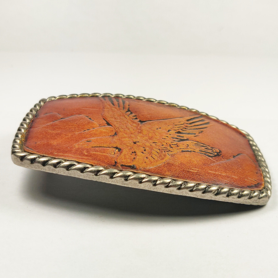 Western Stamped Leather Eagle Bird Scenery Cowboy Belt Buckle