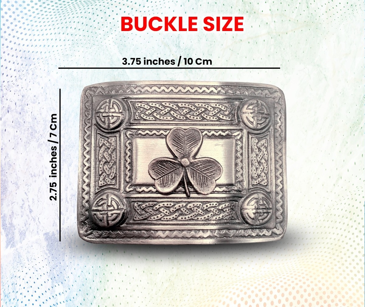 Scottish Kilt Belt Buckle Irish Shamrock 4 Dome Mirror Design Brass Antique