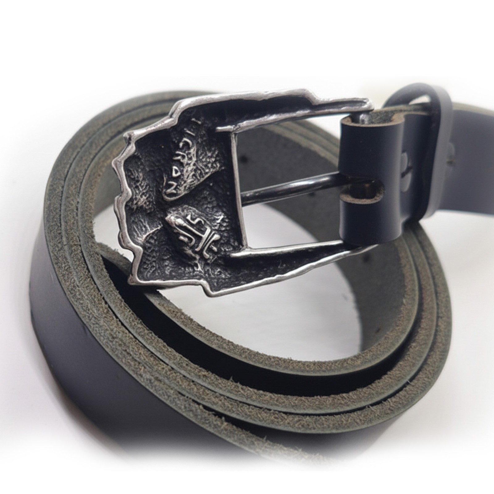 Cross Desing Sterling Silver Belt Buckle with Genuine Leather For 1inch Belt