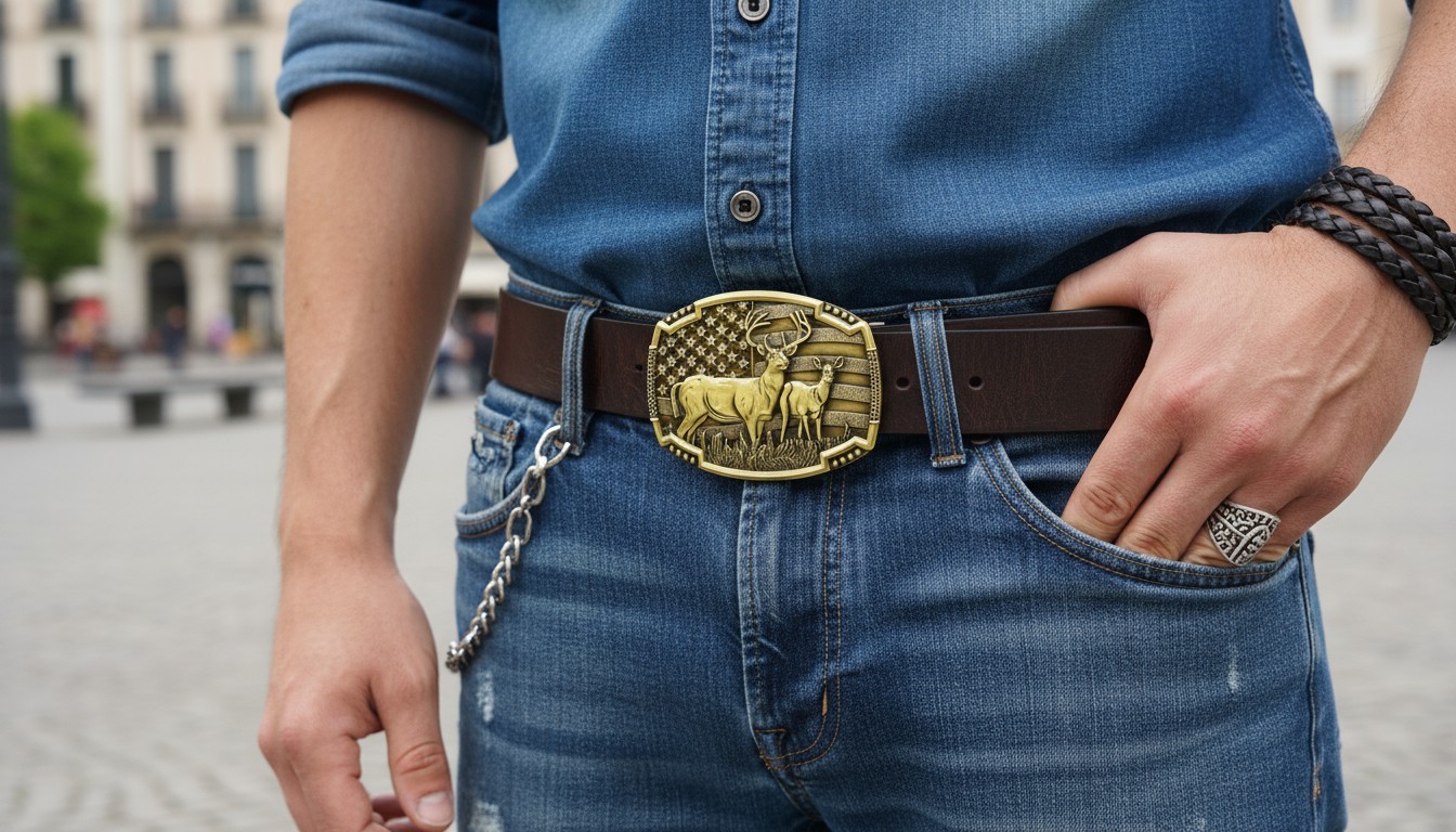 Men Gold Metal Belt Buckle Deer Nature Hunter Western Fashion Accessory Unisex