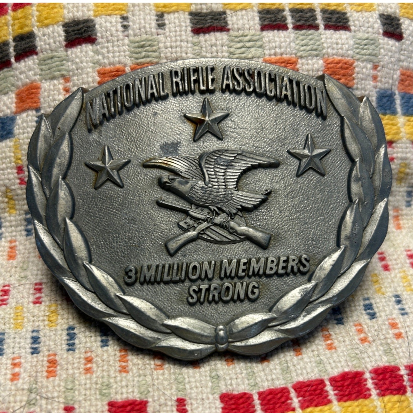 Vintage NRA 3 Million Members Strong Belt Buckle Silver.