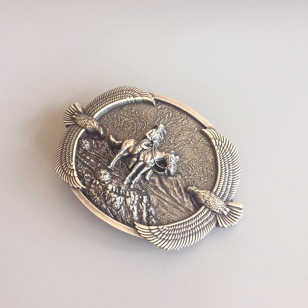 Vintage Silver Plated Western Cowboy Eagles Rodeo Wildlife Belt Buckle