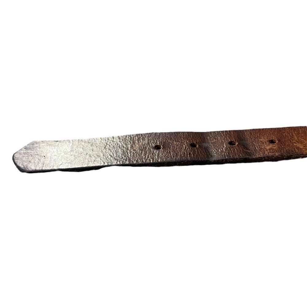 Vintage Brown Leather Belt Solid Brass Buckle Unbranded Boho Western Fits 34&Prime;