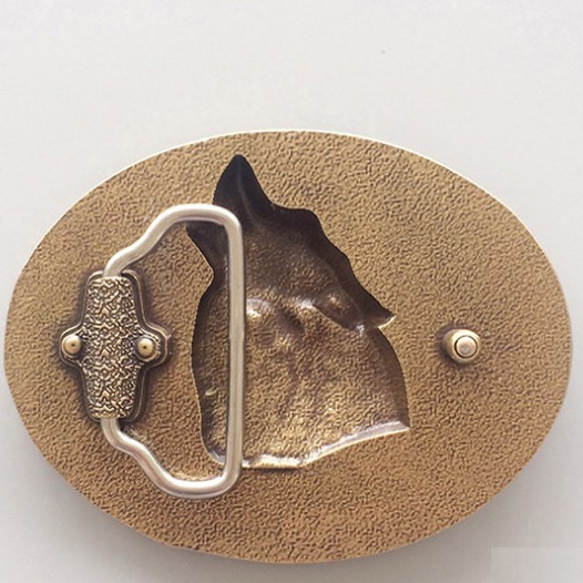 Western Men Leather Belt Buckle Wolf Wolverine Oval Shape Pattern