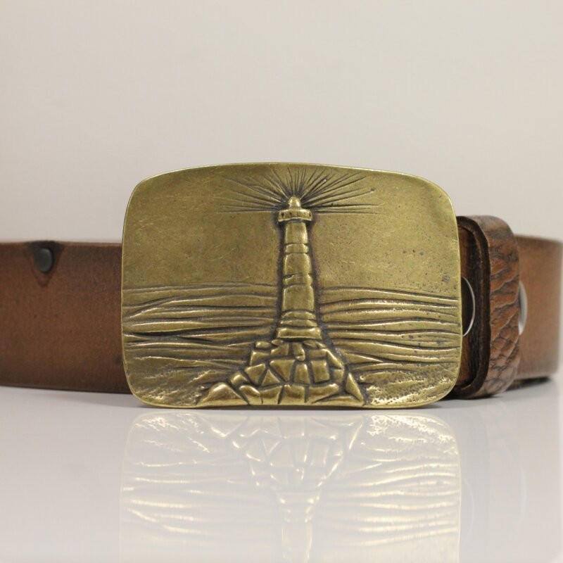 Lighthouse Antique Brass Belt Buckle – Nautical Style Maritime Buckle