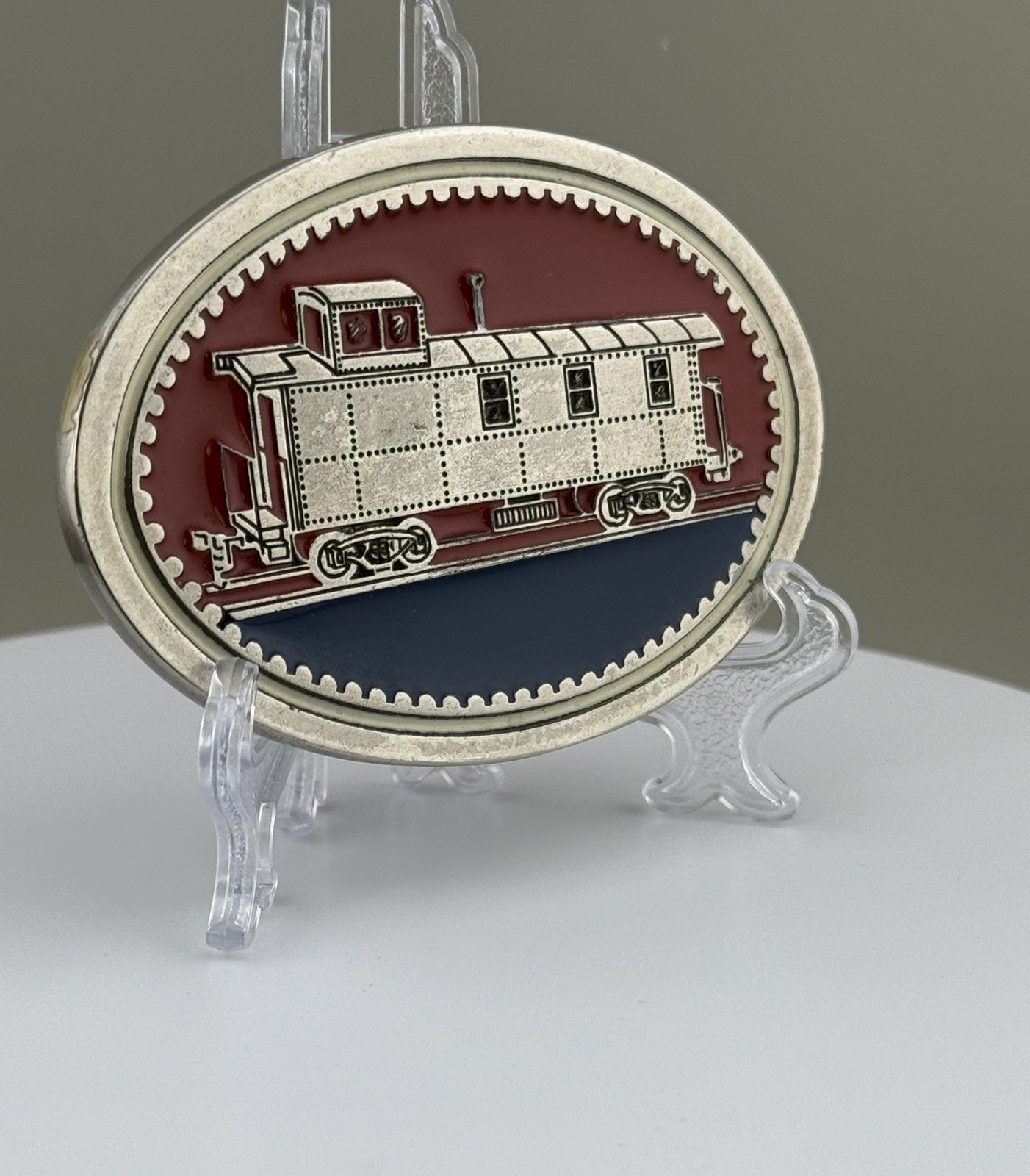 Diesel Locomotive Train Belt Buckle Railroad Enamel Oval Americana Vintage