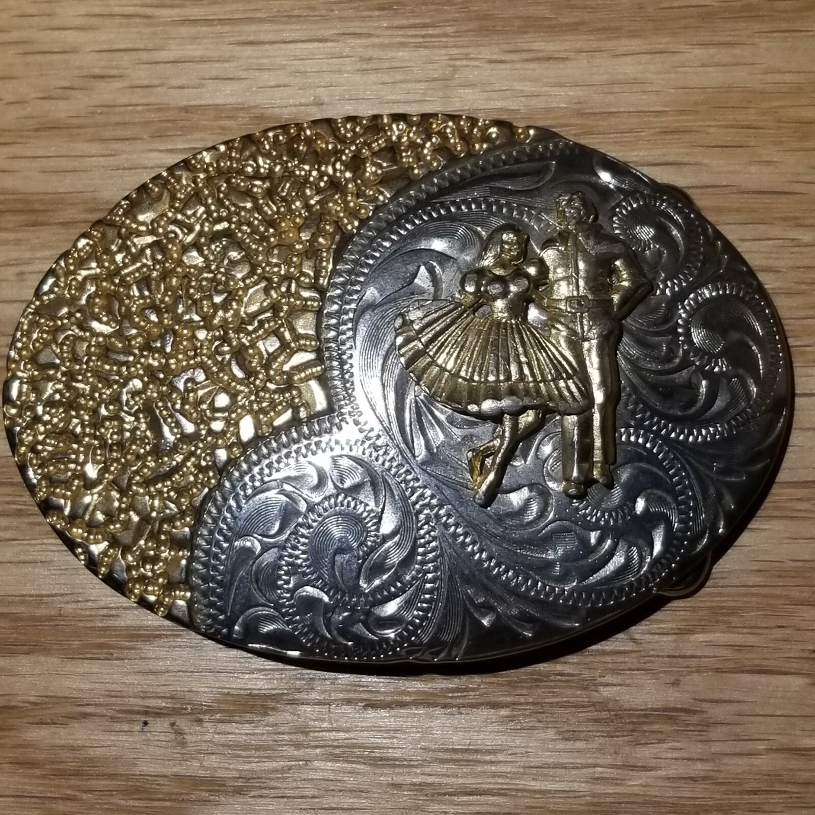 Silver and Gold Tone Square Dancing Western Belt Buckle With Raised Dancers