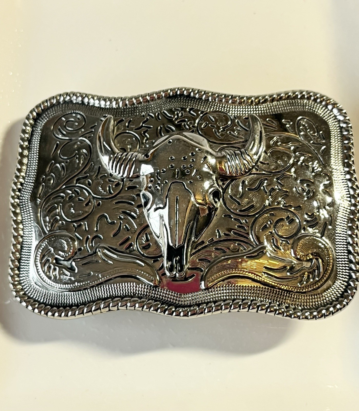 Steer Head Skull Belt Buckle With Rope Border Preloved