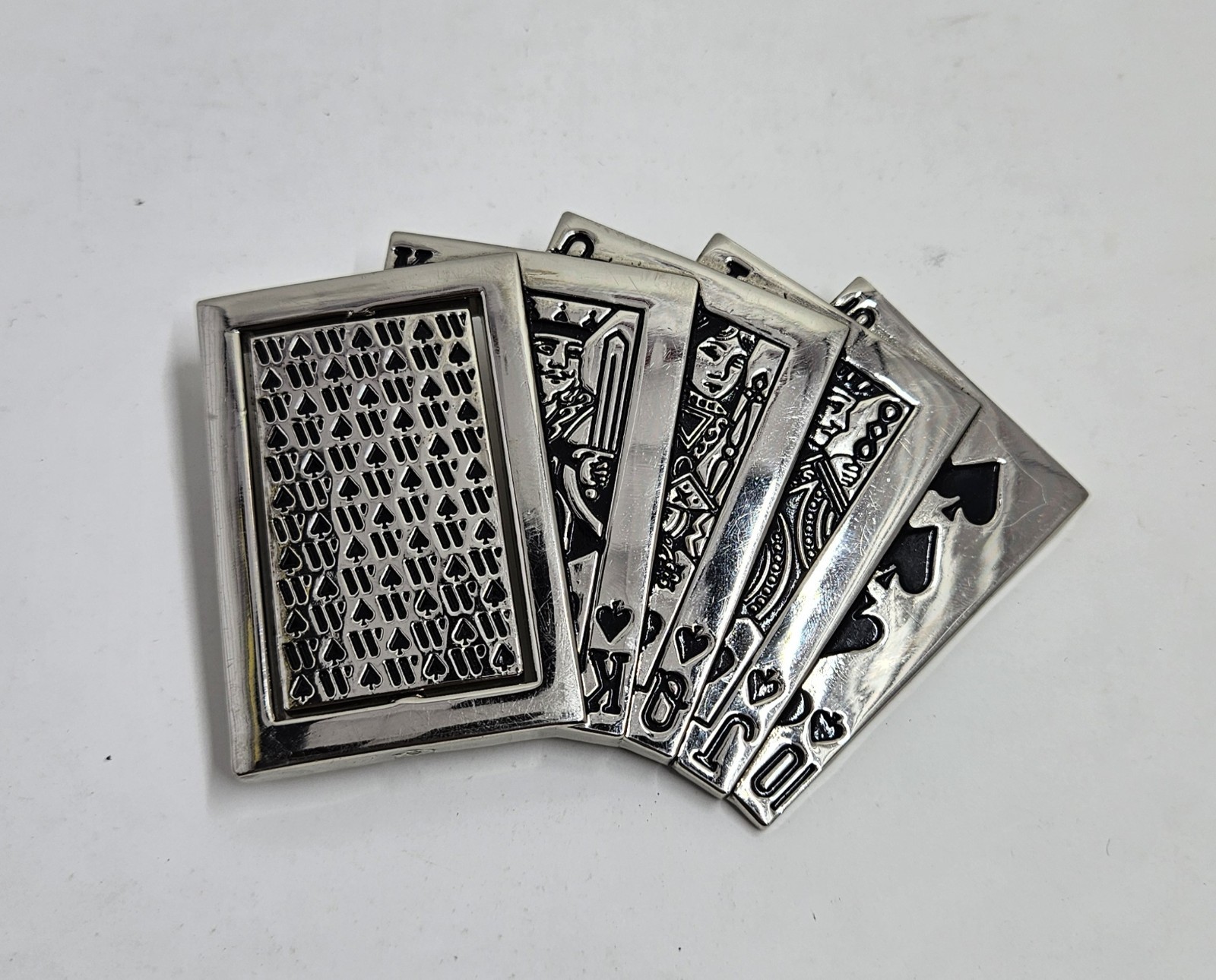 Casino playing cards silver belt buckle Royal Flush Poker belt buckle Ace Spins