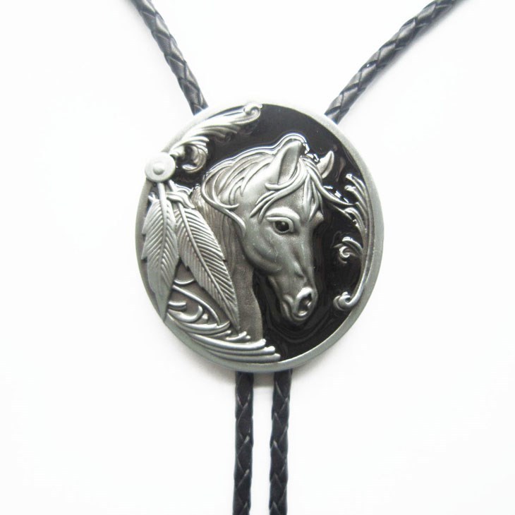 BRAND NEW BLACK HORSE HEAD 3-D COWBOY WESTERN RODEO BOLO TIE