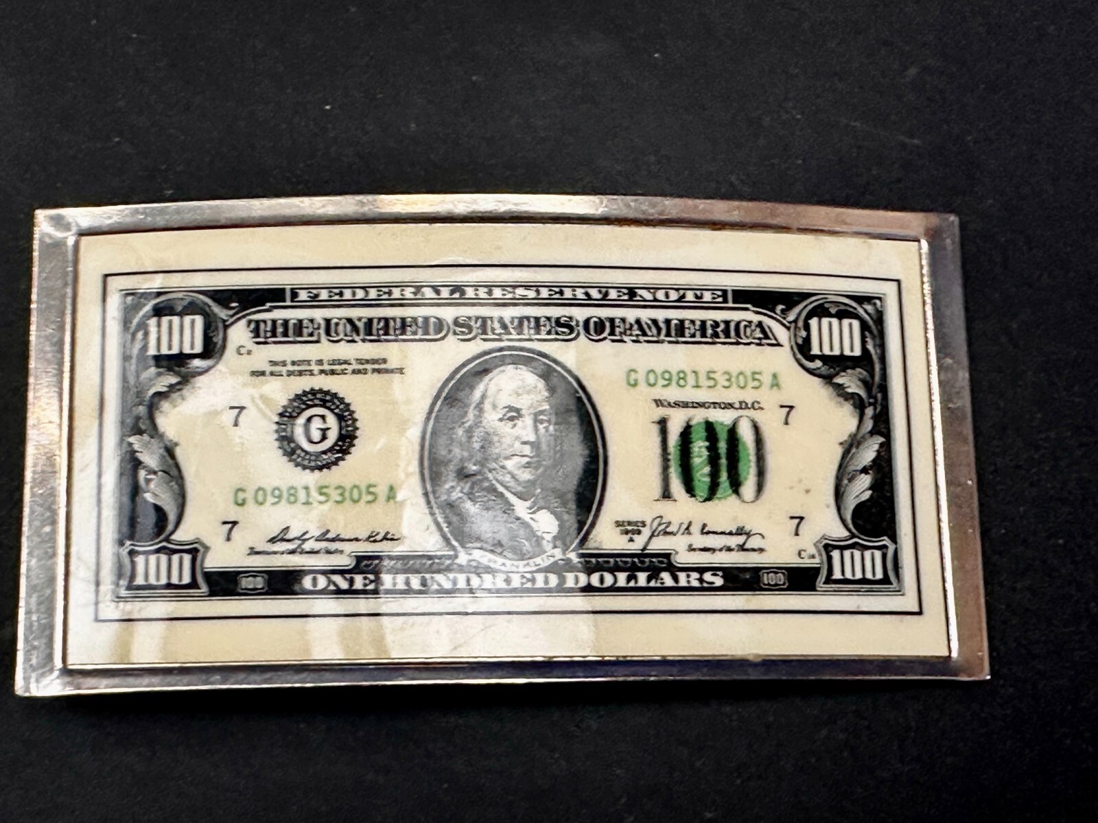 One Hundred Dollar Bill Picture Note United States of America Belt Buckle